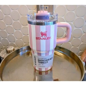 Stanley Pre-release 20oz Pink Stripe Cabana Tumbler Cup Peach Whip Gloss